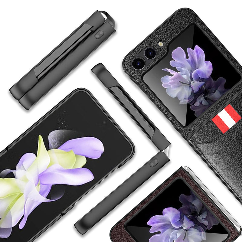 Stitched Leather Z Flip 5 Case with Dual Card Slot-Exoticase-