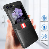 Stitched Leather Z Flip 5 Case with Dual Card Slot-Exoticase-