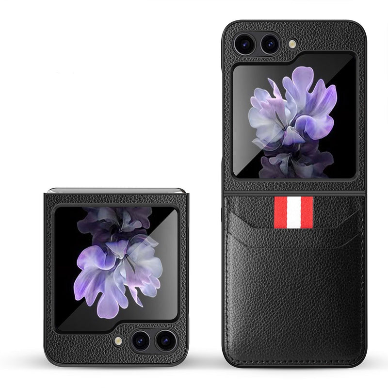 Stitched Leather Z Flip 5 Case with Dual Card Slot-Exoticase-