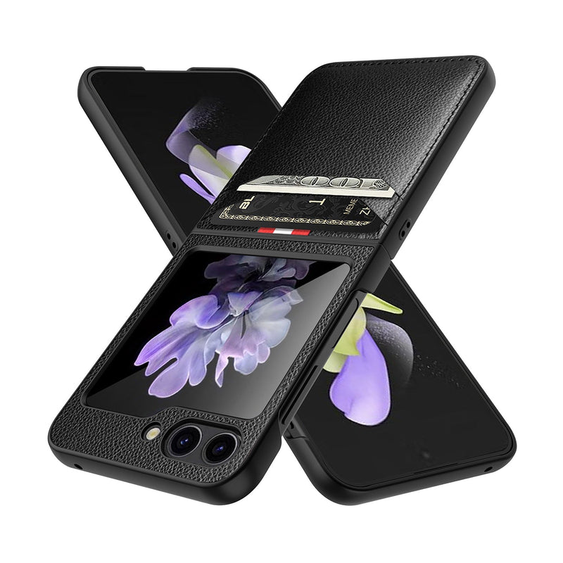 Stitched Leather Z Flip 5 Case with Dual Card Slot-Exoticase-