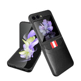 Stitched Leather Z Flip 5 Case with Dual Card Slot-Exoticase-For Galaxy Z Flip 5-Black-