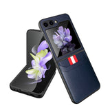 Stitched Leather Z Flip 5 Case with Dual Card Slot-Exoticase-For Galaxy Z Flip 5-Blue-