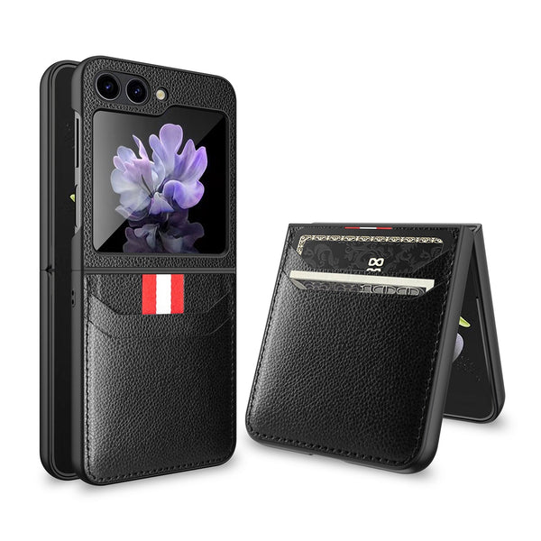 Stitched Leather Z Flip 5 Case with Dual Card Slot-Exoticase-