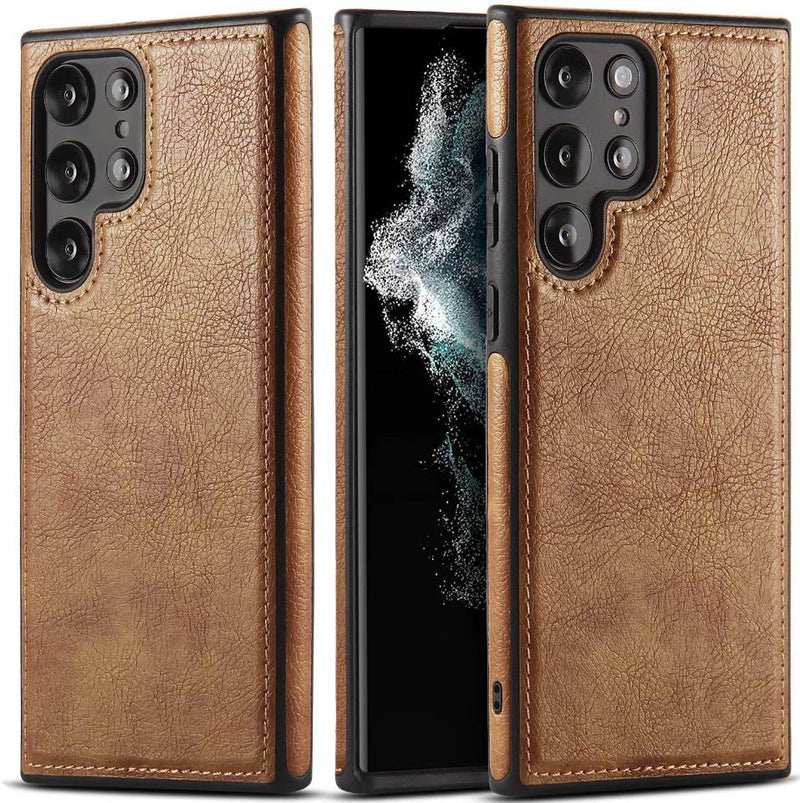 Stitched Top Leather Layer Samsung Case-Samsung Galaxy Phone Case-Exoticase-S22 Ultra-Brown-