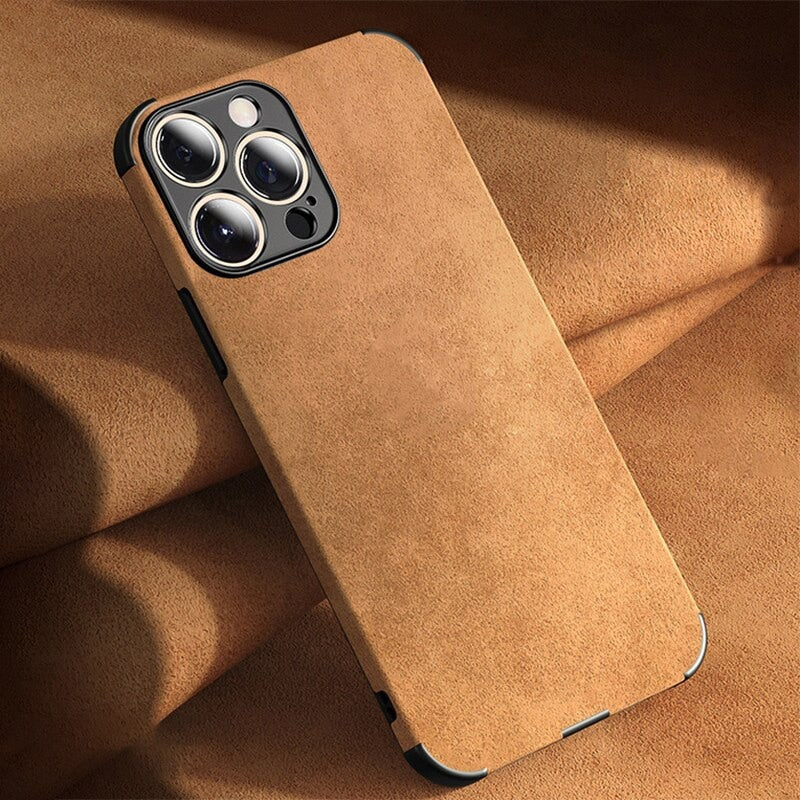 Suede Leather Apple iPhone Case-iPhone Leather Suede Case-Exoticase-For iPhone 15 Pro Max-Brown-
