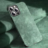 Suede Leather Apple iPhone Case-iPhone Leather Suede Case-Exoticase-For iPhone 15 Pro Max-Dark Green-