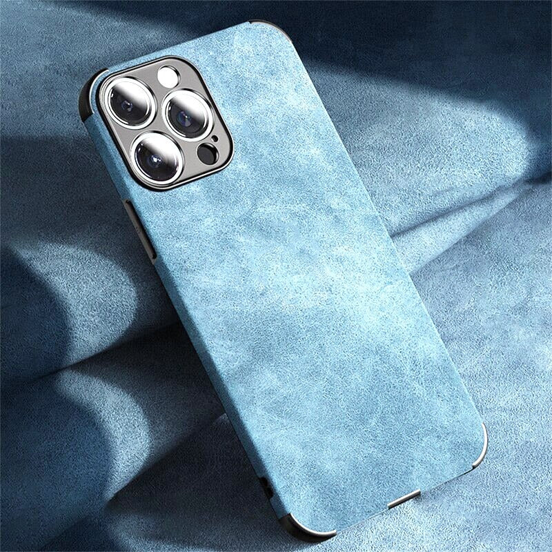 Suede Leather Apple iPhone Case-iPhone Leather Suede Case-Exoticase-For iPhone 15 Pro Max-Light Blue-