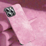 Suede Leather Apple iPhone Case-iPhone Leather Suede Case-Exoticase-For iPhone 15 Pro Max-Pink-