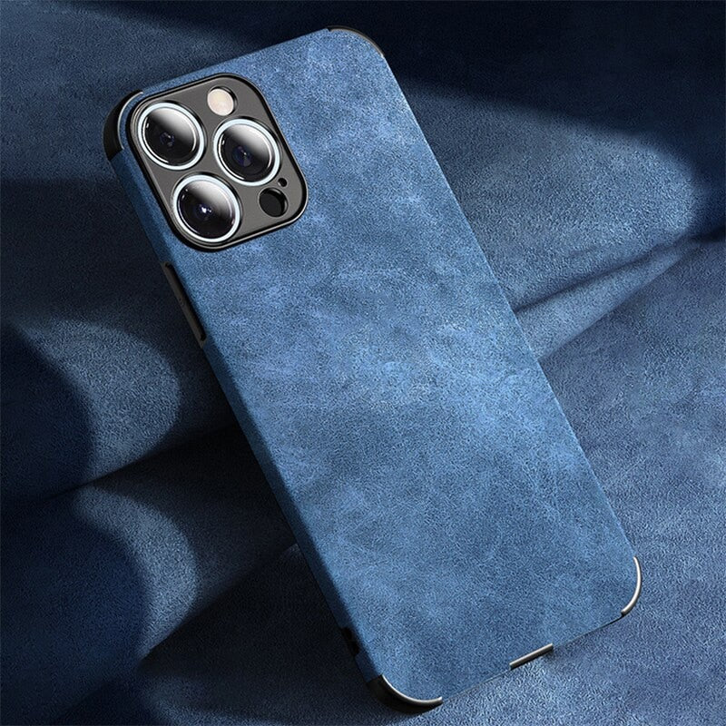 Suede Leather Apple iPhone Case, for iPhone 15 Pro / Blue
