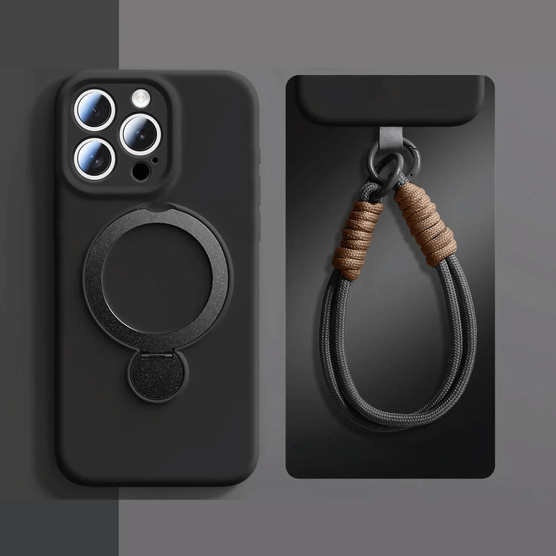 Swivel Metal Ring Silicone iPhone Case with Strap-Exoticase-iPhone 16 Pro Max-Black-Exoticase