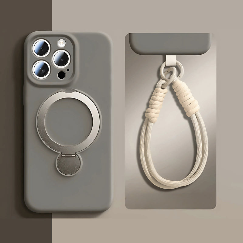 Swivel Metal Ring Silicone iPhone Case with Strap-Exoticase-iPhone 16 Pro Max-Gray-Exoticase
