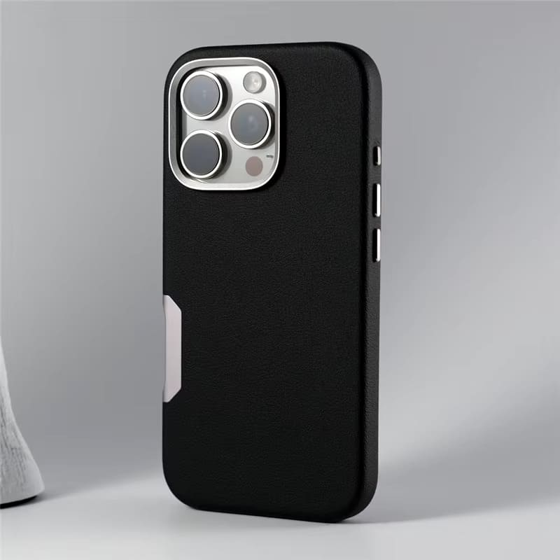 Synthetic Leather Metal Buttons Camera iPhone Case-Exoticase-For iPhone 16 Pro Max-Black-Exoticase