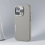 Synthetic Leather Metal Buttons Camera iPhone Case-Exoticase-For iPhone 16 Pro Max-Gray-Exoticase