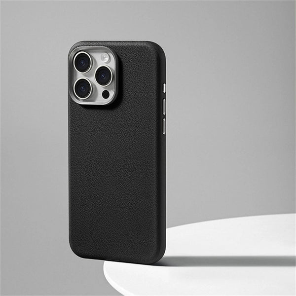 Synthetic Leather Metal Buttons Camera iPhone Case-Exoticase-For iPhone 15 Pro Max-Black-Exoticase