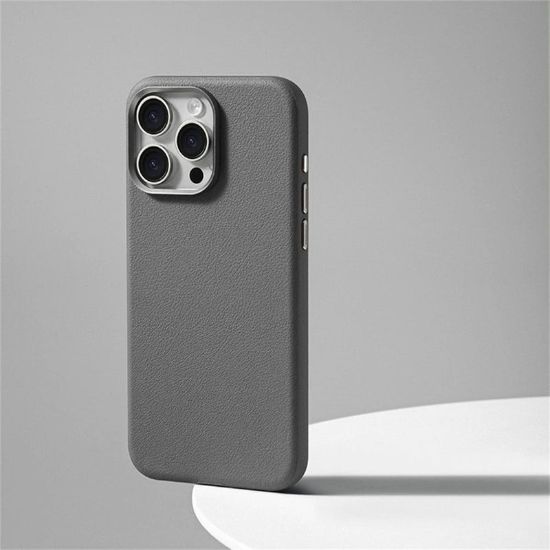 Synthetic Leather Metal Buttons Camera iPhone Case-Exoticase-For iPhone 15 Pro Max-Gray-Exoticase