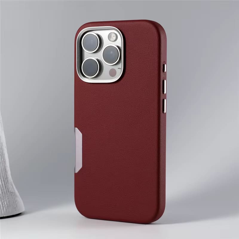 Synthetic Leather Metal Buttons Camera iPhone Case, For iPhone 16 / Red