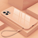 Tempered Glass Back iPhone Case With Strap-Exoticase-For iPhone 15 Pro Max-Sand Powder-