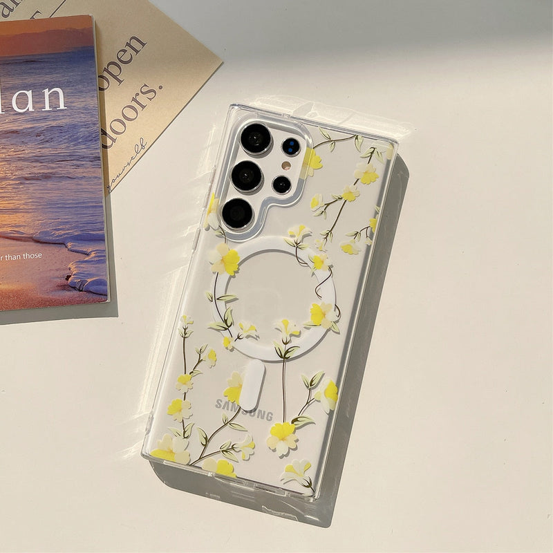 Translucent Vintage Leaves Wireless Charging Magnetic Samsung Galaxy Case-Exoticase-For Samsung S23 Ultra-d-