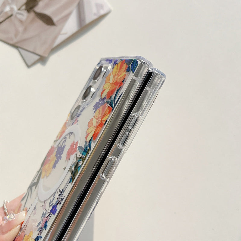 Translucent Vintage Leaves Wireless Charging Magnetic Samsung Galaxy Case-Exoticase-