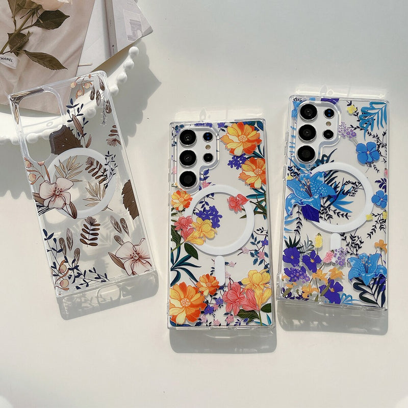 Translucent Vintage Leaves Wireless Charging Magnetic Samsung Galaxy Case-Exoticase-