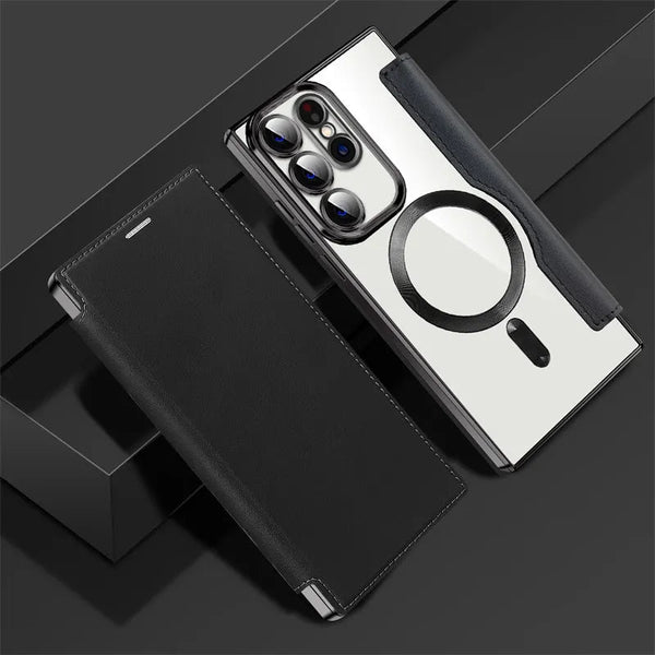 Transparent MagSafe Flip Wallet Samsung Case - Exoticase - For Samsung S24 Ultra / Black