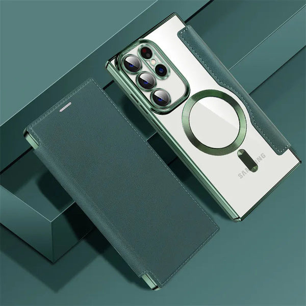 Transparent MagSafe Flip Wallet Samsung Case - Exoticase - For Samsung S24 Ultra / Green