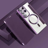Transparent MagSafe Flip Wallet Samsung Case - Exoticase - For Samsung S24 Ultra / Purple