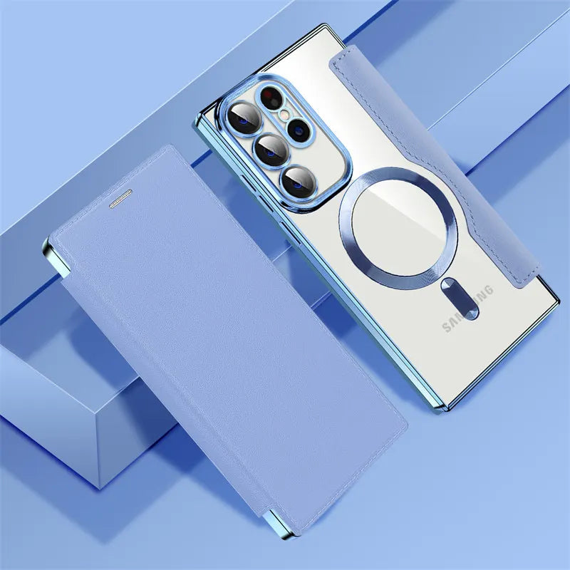 Transparent MagSafe Flip Wallet Samsung Case - Exoticase - For Samsung S24 Ultra / Sky Blue