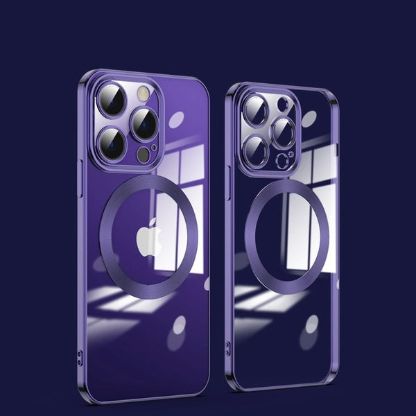 Transparent Magsafe iPhone Case with Full Camera Lens Cover-Exoticase-For iPhone 15 Pro Max-Dark Purple-
