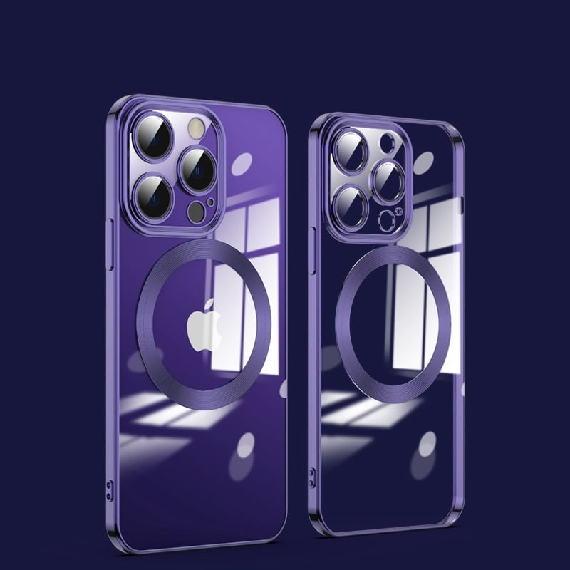 Transparent Magsafe iPhone Case with Full Camera Lens Cover - Exoticase - For iPhone 15 Pro Max / Dark Purple