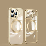 Transparent Magsafe iPhone Case with Full Camera Lens Cover - Exoticase - For iPhone 15 Pro Max / Gold