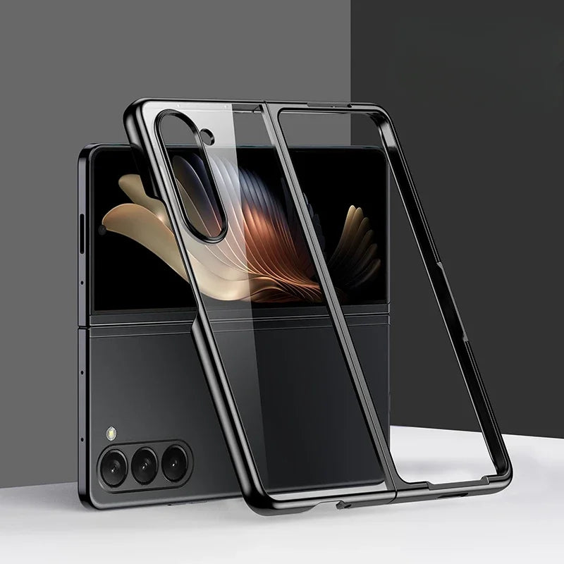 Transparent Plated Hinge Covered Samsung Galaxy Z Fold Case-Exoticase-For Z Fold 7-Black no Hinge-Exoticase