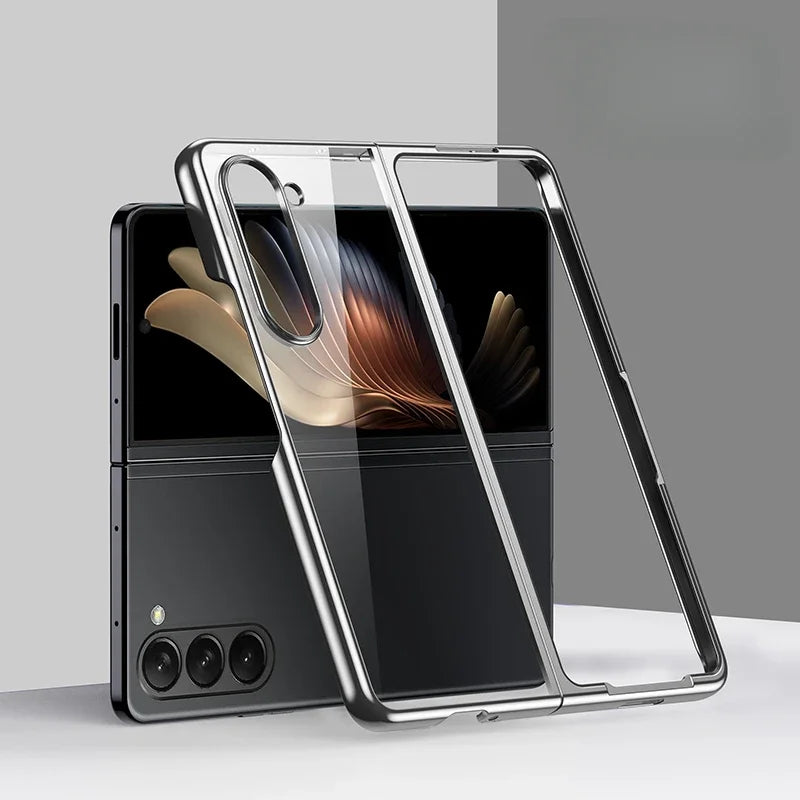 Transparent Plated Hinge Covered Samsung Galaxy Z Fold Case-Exoticase-For Z Fold 7-Silver no Hinge-Exoticase