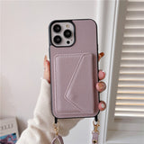 Trendy Crossbody Shoulder Strap Wallet Apple iPhone Case-iPhone Case-Exoticase-For iPhone 14 Pro Max-light purple-