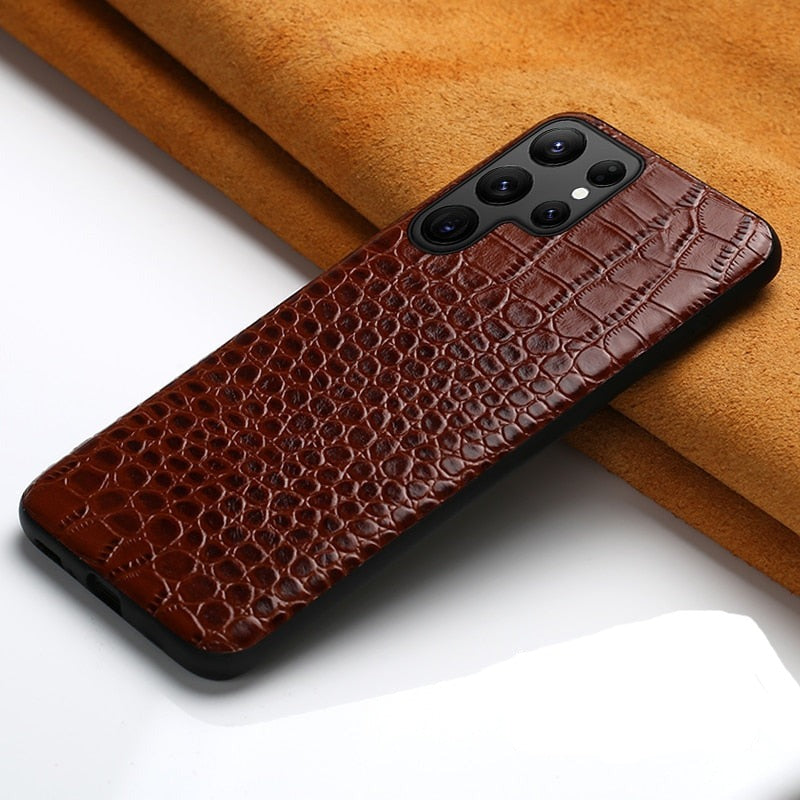 Two-tone Genuine Leather Samsung Case-Exoticase-For Samsung S23 Ultra-Brown-