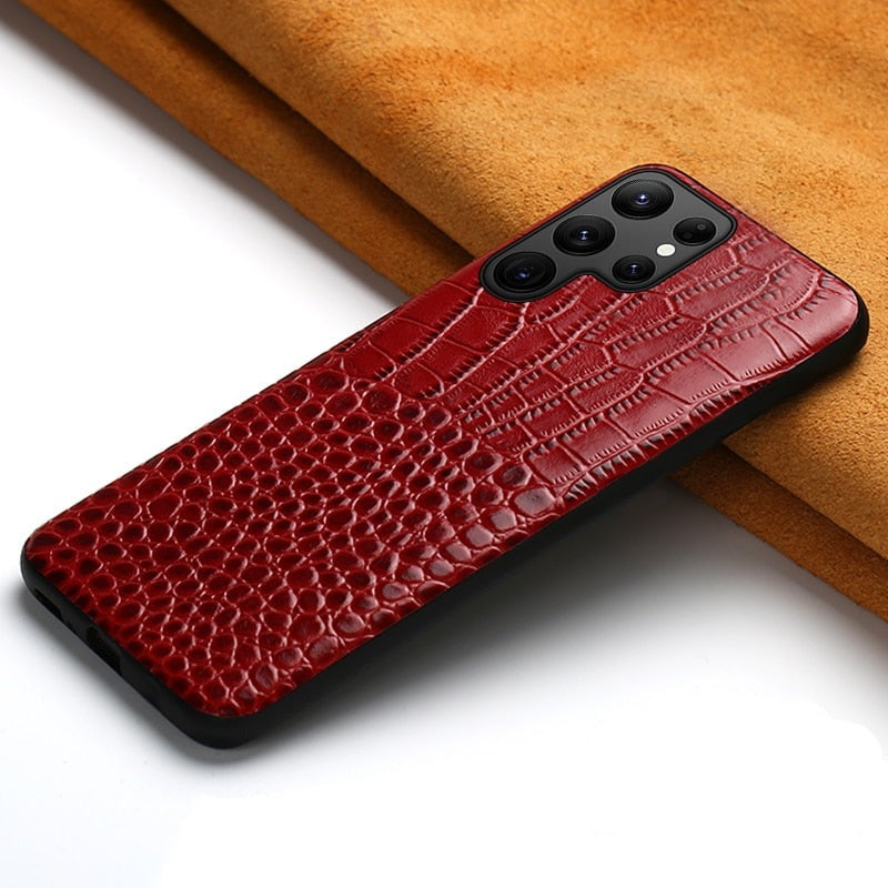 Two-tone Genuine Leather Samsung Case-Exoticase-For Samsung S23 Ultra-Red-