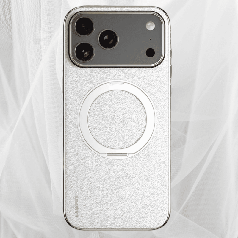 Vacuum Plated Sides Leather MagSafe Ring iPhone Case-Exoticase-For iPhone 17 Pro Max-White-Exoticase