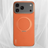 Vacuum Plated Sides Leather MagSafe Ring iPhone Case-Exoticase-For iPhone 17 Pro Max-Orange-Exoticase