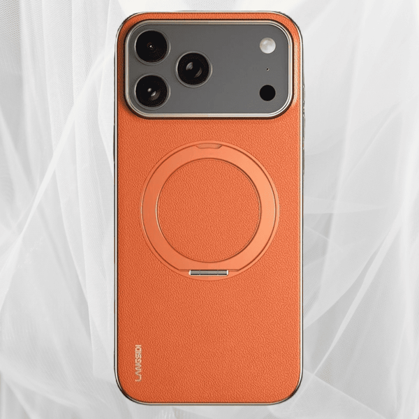 Vacuum Plated Sides Leather MagSafe Ring iPhone Case-Exoticase-For iPhone 17 Pro Max-Orange-Exoticase