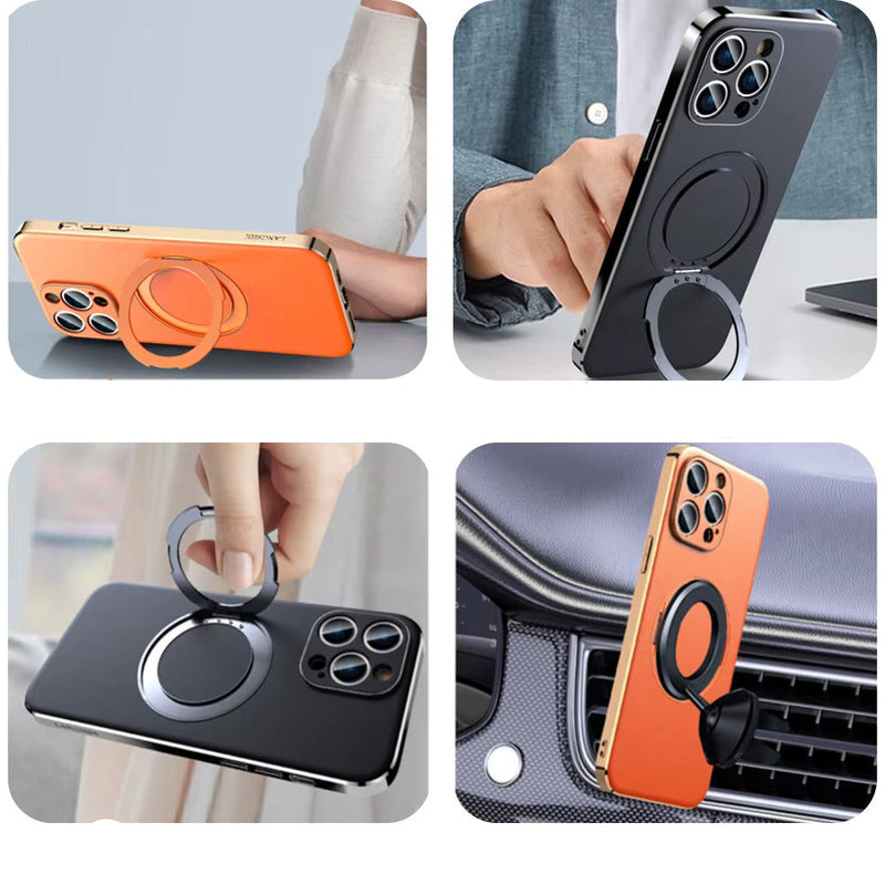Vacuum Plated Sides Leather MagSafe Ring iPhone Case-Exoticase-Exoticase