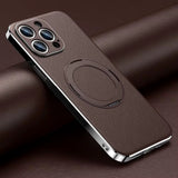 Vacuum Plated Sides Leather MagSafe Ring iPhone Case-Exoticase-For iPhone 15-Brown-Exoticase
