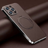 Vacuum Plated Sides Leather MagSafe Ring iPhone Case-Exoticase-For iPhone 15-Brown-Exoticase