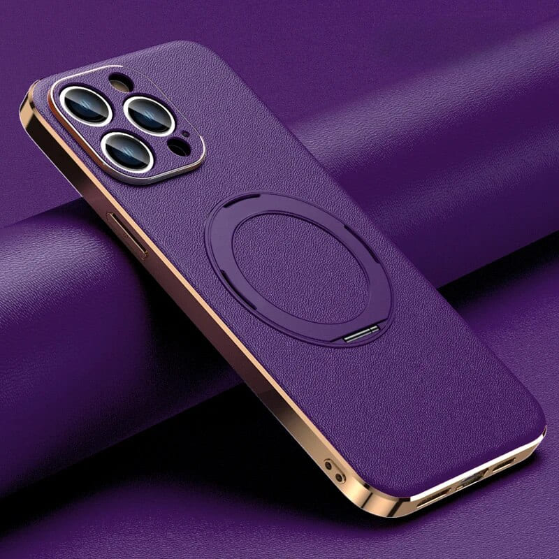 Vacuum Plated Sides Leather MagSafe Ring iPhone Case - Exoticase - For iPhone 15 Pro Max / Purple