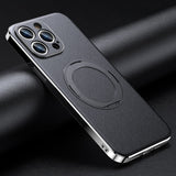 Vacuum Plated Sides Leather MagSafe Ring iPhone Case - Exoticase - For iPhone 15 Pro Max / Black
