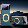 Vacuum Plated Sides Leather MagSafe Ring iPhone Case-Exoticase-For iPhone 17 Pro Max-Blue-Exoticase
