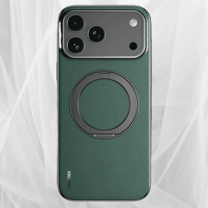 Vacuum Plated Sides Leather MagSafe Ring iPhone Case, For iPhone 14 / Green Vacuum Plated Sides Leather MagSafe Ring iPhone Case, For iPhone 14 / Green