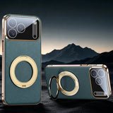 Vakuumbeschichtete Seiten MagSafe Ring Leder iPhone Hülle 
