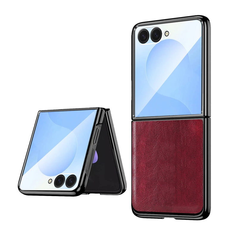 Vintage Faux Leather Plated Samsung Flip Case-Exoticase-Red-For Z Flip 7-Exoticase