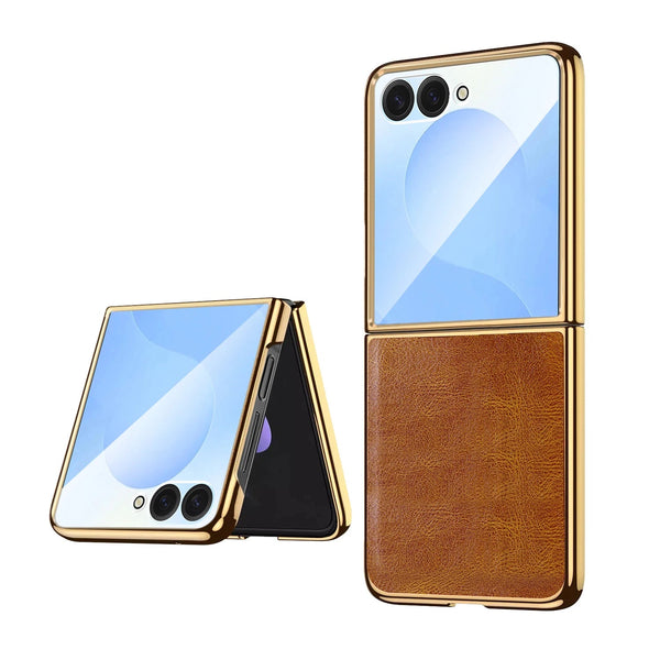 Vintage Faux Leather Plated Samsung Flip Case-Exoticase-Brown-For Z Flip 7-Exoticase