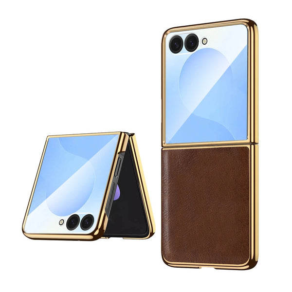 Vintage Faux Leather Plated Samsung Flip Case-Exoticase-Coffee-For Z Flip 7-Exoticase
